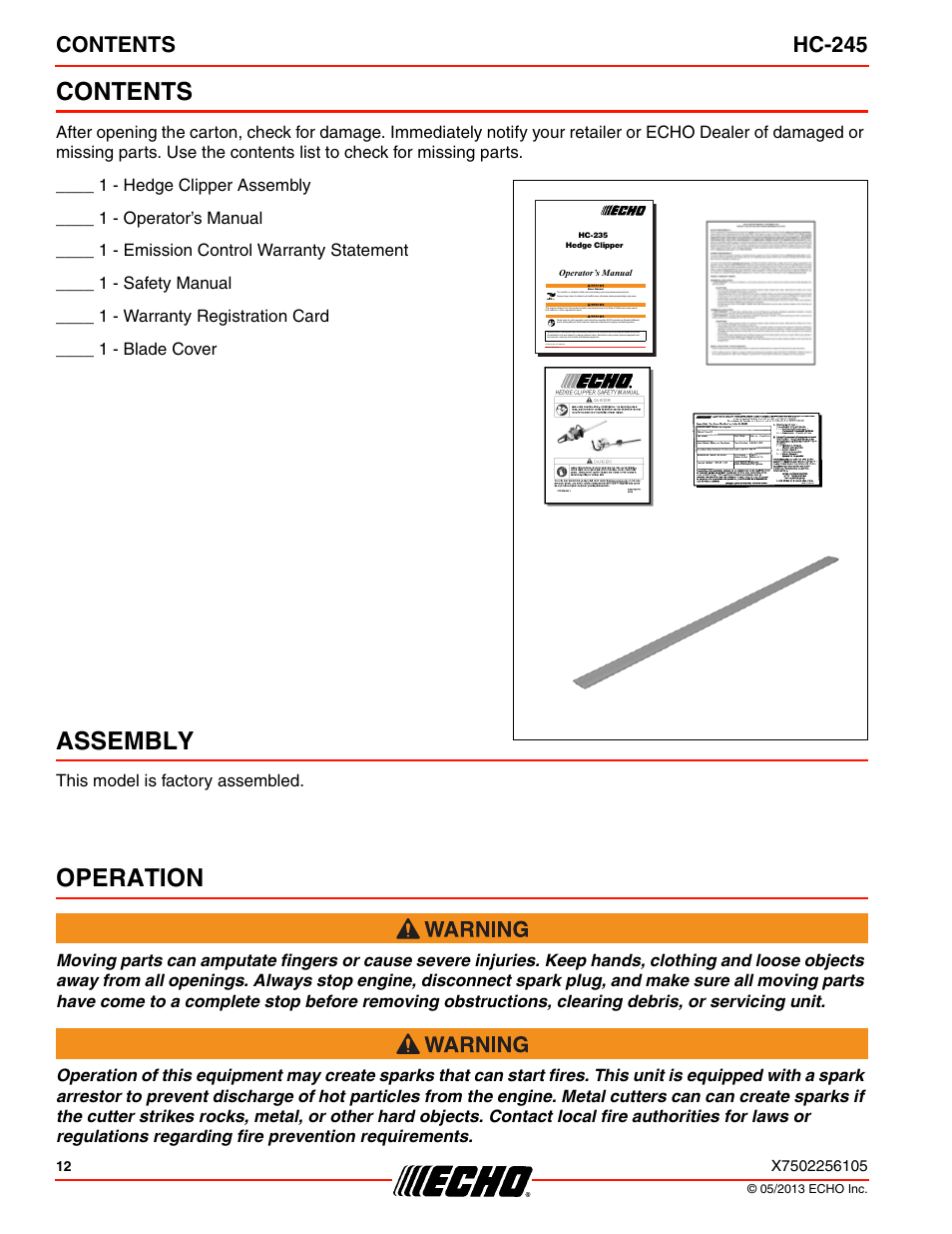 Echo HC-245 User Manual | Page 12 / 32