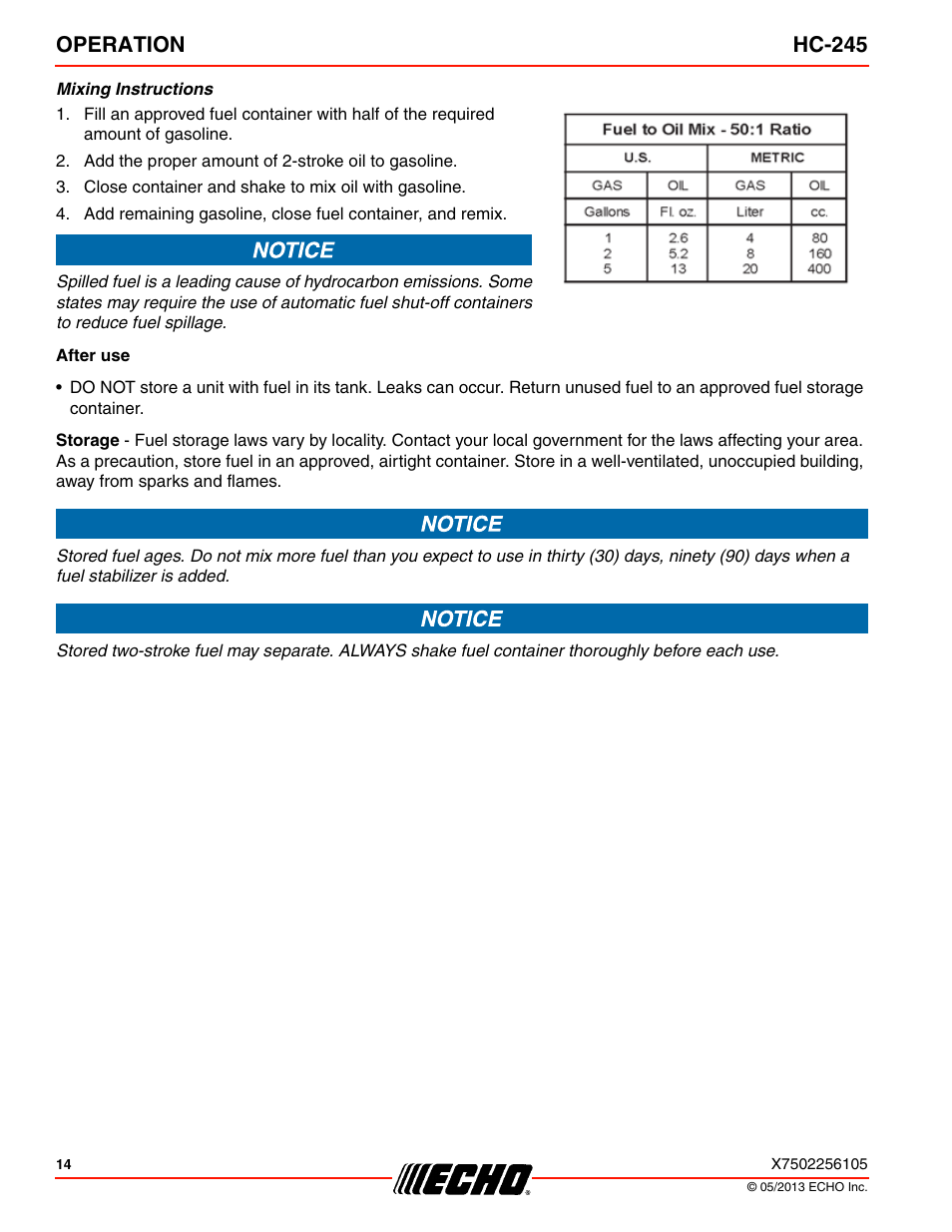 Operation hc-245 | Echo HC-245 User Manual | Page 14 / 32