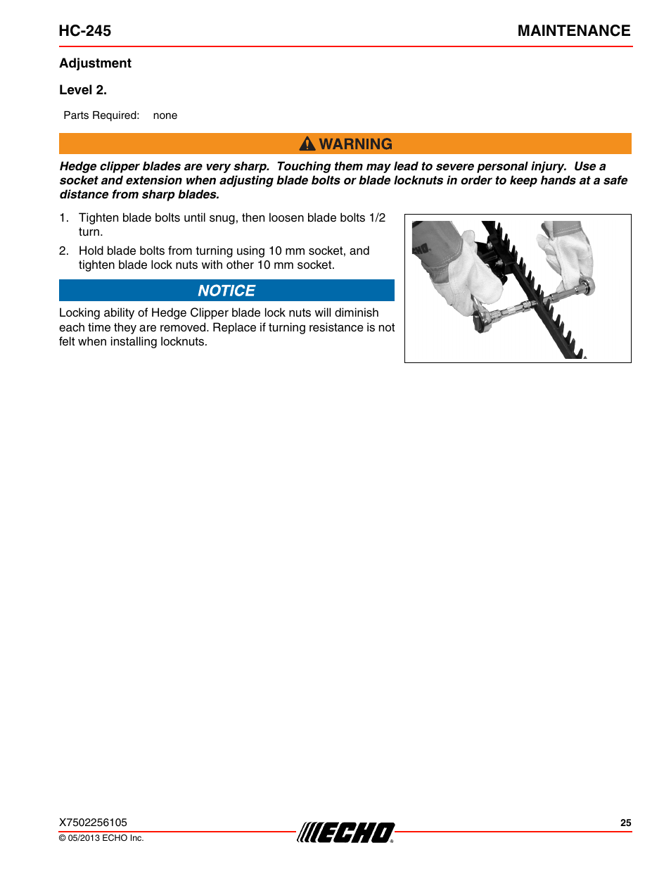 Adjustment, Level 2, Hc-245 maintenance | Echo HC-245 User Manual | Page 25 / 32