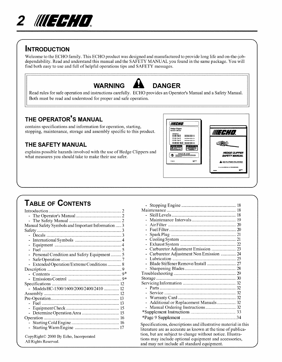 Echo HC-2410 User Manual | Page 2 / 34