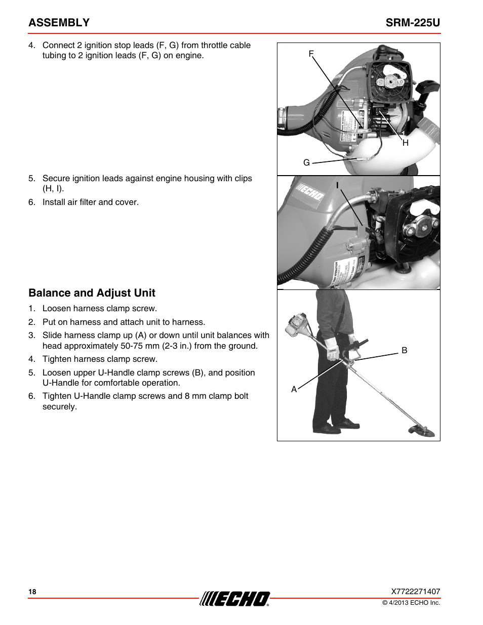 Balance and adjust unit, Assembly srm-225u | Echo SRM-225U User Manual | Page 18 / 40