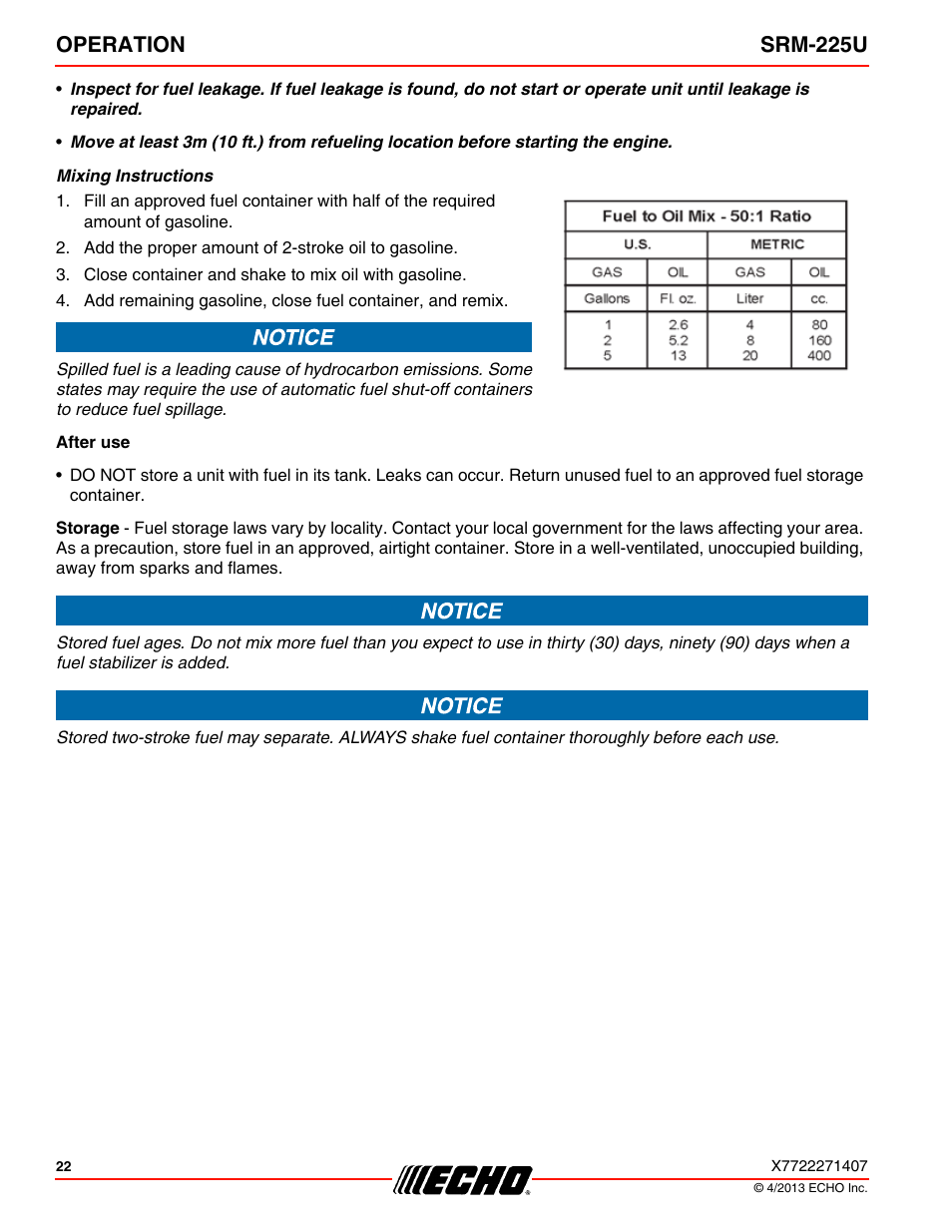 Operation srm-225u | Echo SRM-225U User Manual | Page 22 / 40