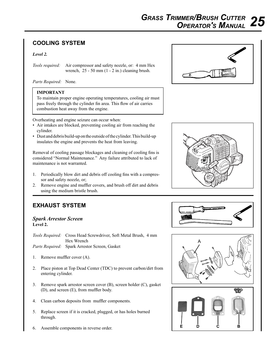 Cooling system, Exhaust system | Echo SRM - 410U User Manual | Page 25 / 36