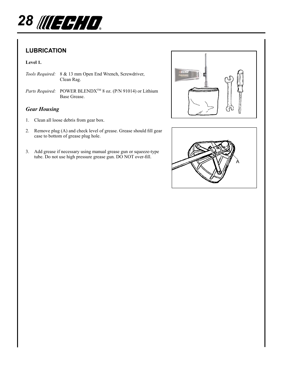 Lubrication | Echo SRM - 410U User Manual | Page 28 / 36