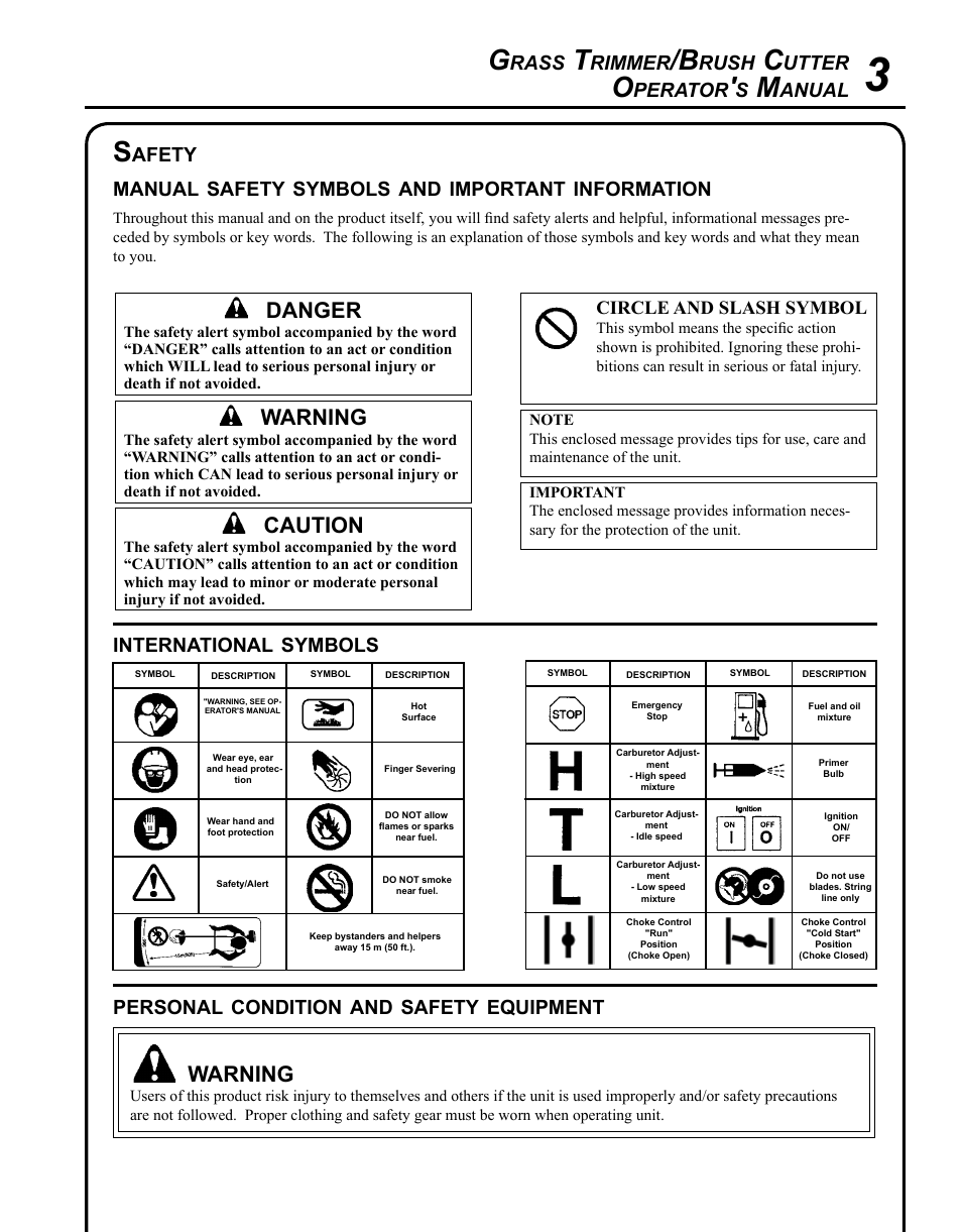 Safety, Warning, Caution | Danger, Rass, Rimmer, Rush, Utter, Perator, Anual | Echo SRM - 410U User Manual | Page 3 / 36