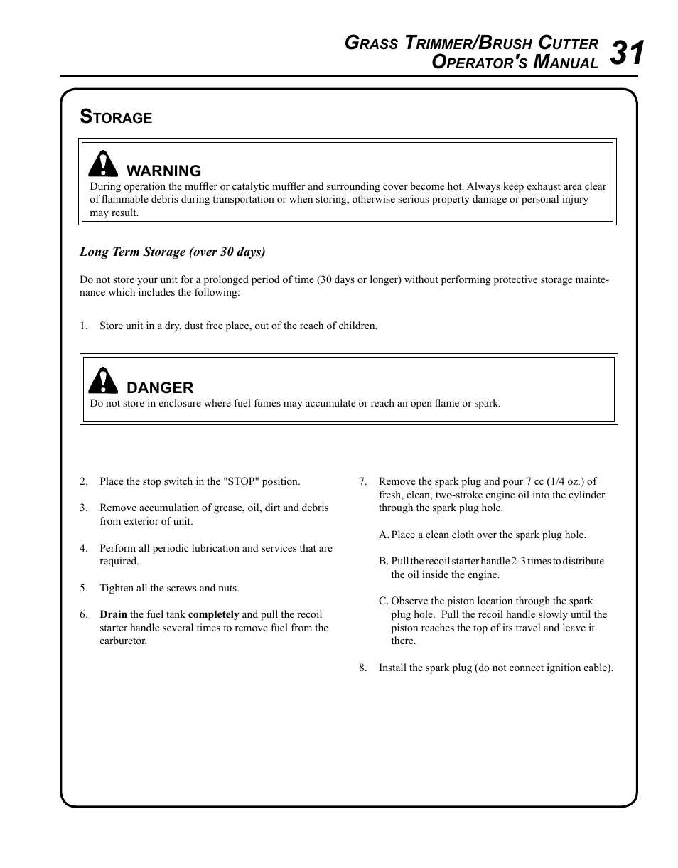 Storage | Echo SRM - 410U User Manual | Page 31 / 36