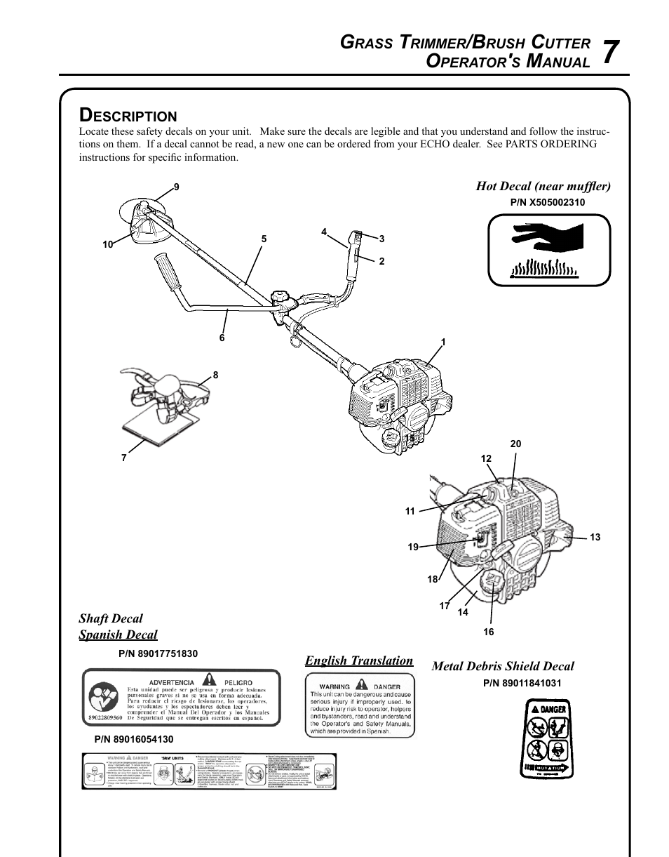 Description | Echo SRM - 410U User Manual | Page 7 / 36