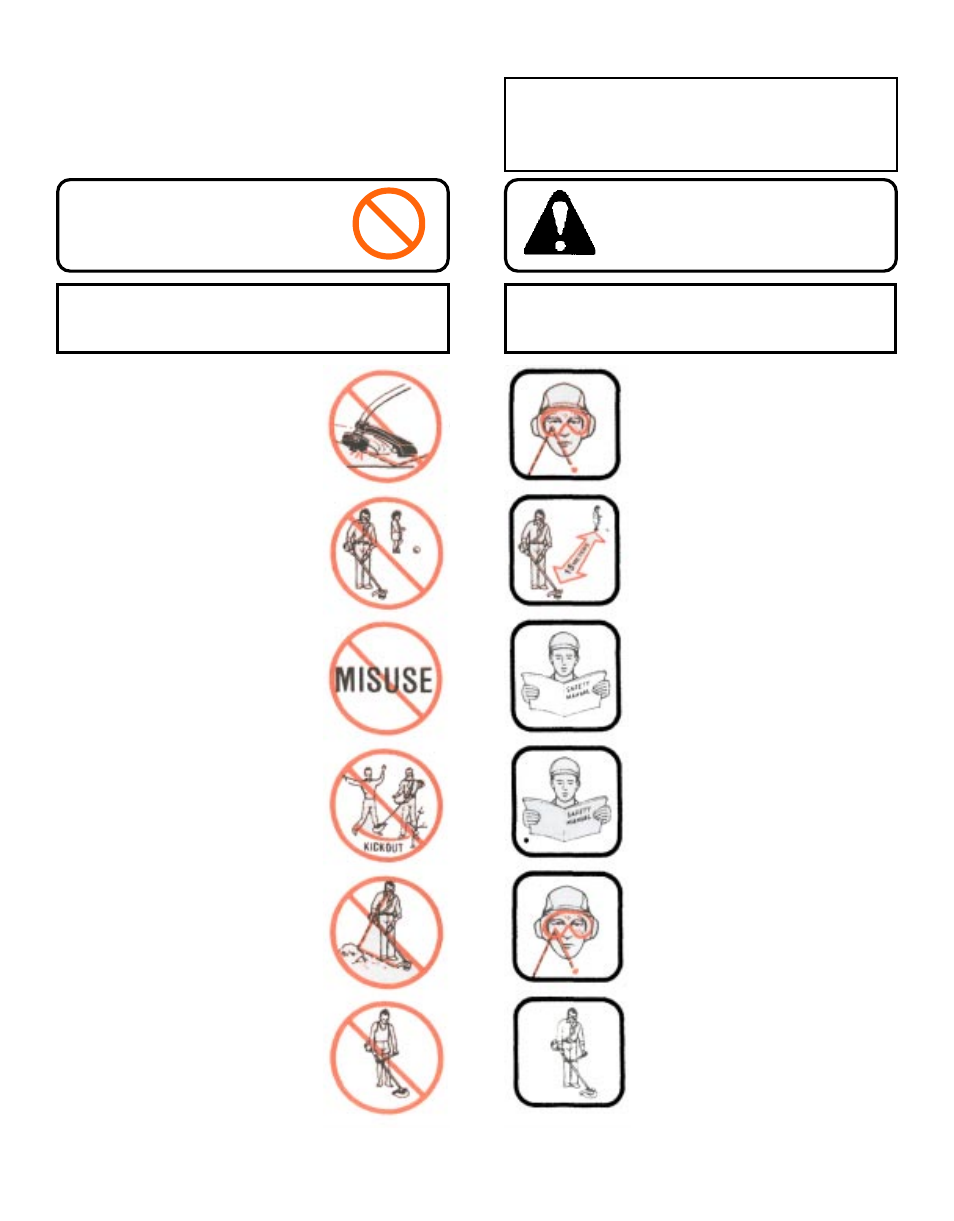 Graphic warnings, Risks | Echo GRASS/WEED TRIMMER BRUSHCUTTER and CLEARING SAW User Manual | Page 2 / 28