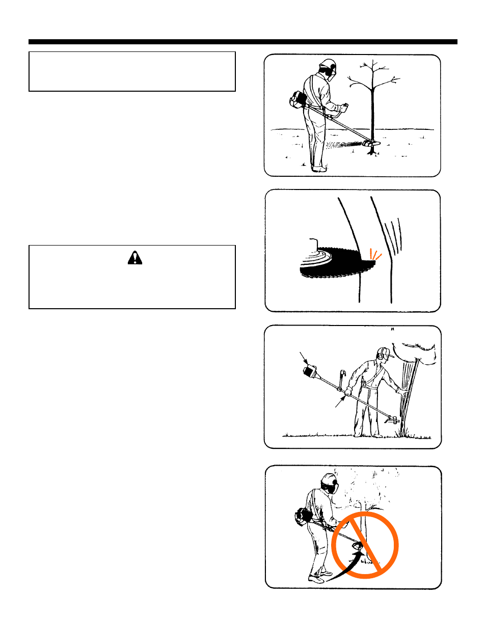 Warning danger, Using brush blades | Echo GRASS/WEED TRIMMER BRUSHCUTTER and CLEARING SAW User Manual | Page 23 / 28