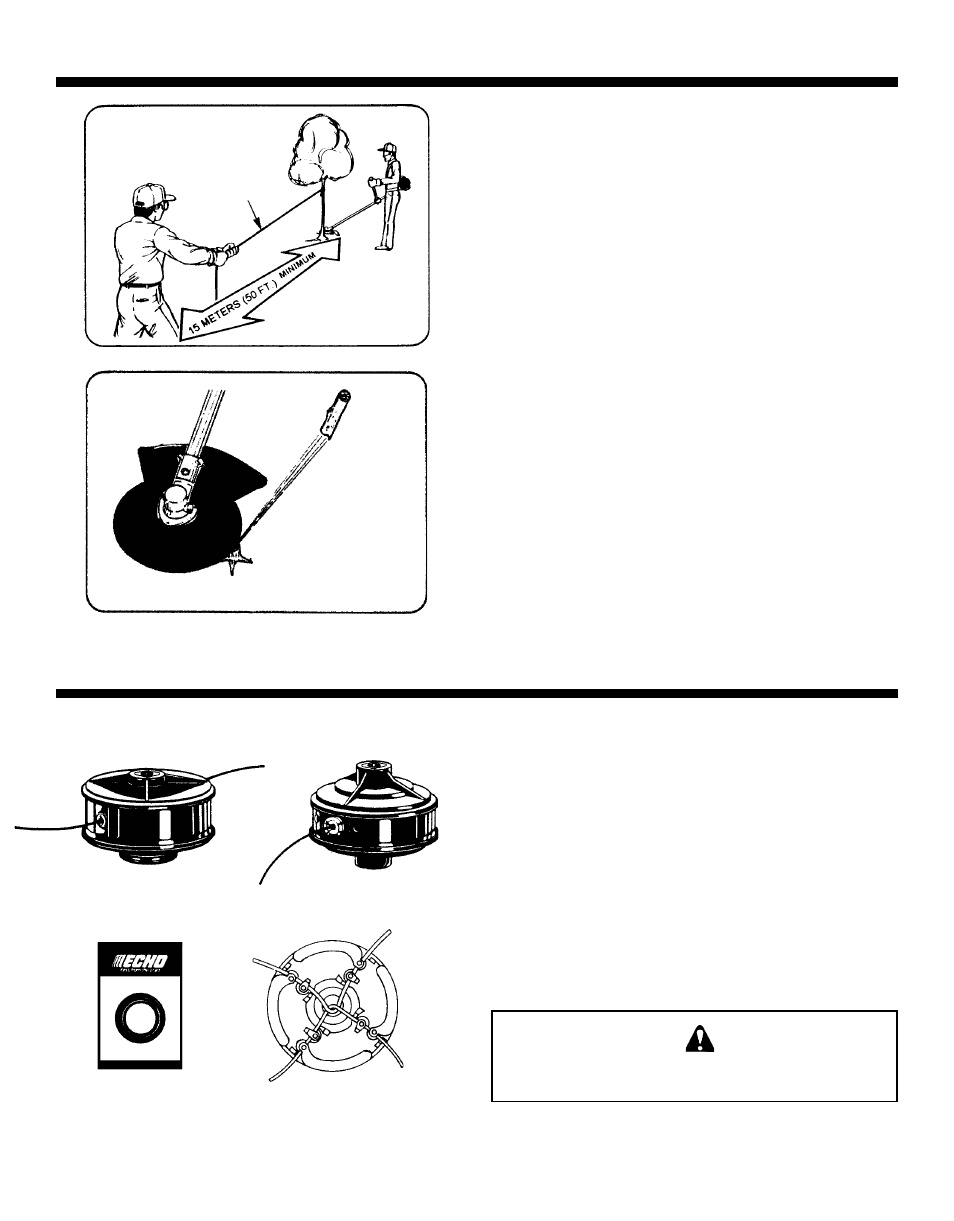 Echo attachments & accessories, Echomatic, Nylon cutting line heads | Warning danger | Echo GRASS/WEED TRIMMER BRUSHCUTTER and CLEARING SAW User Manual | Page 24 / 28