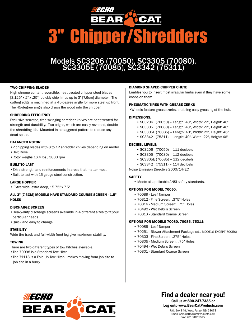 3" chipper/shredders, Find a dealer near you | Echo SC3305 (70080) User Manual | Page 2 / 2