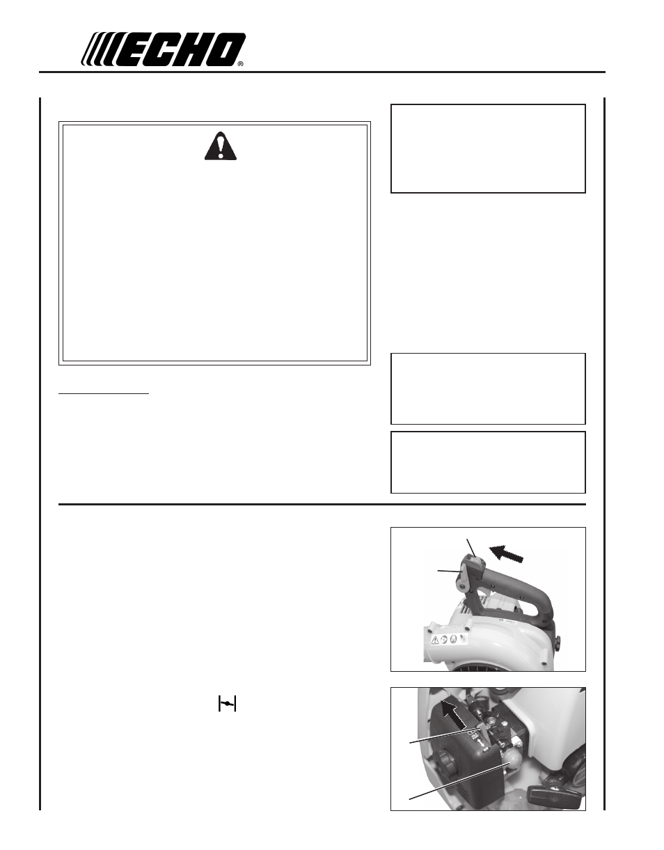 Starting cold engine, Handling fuel warning danger | Echo PB-230LN User Manual | Page 10 / 24