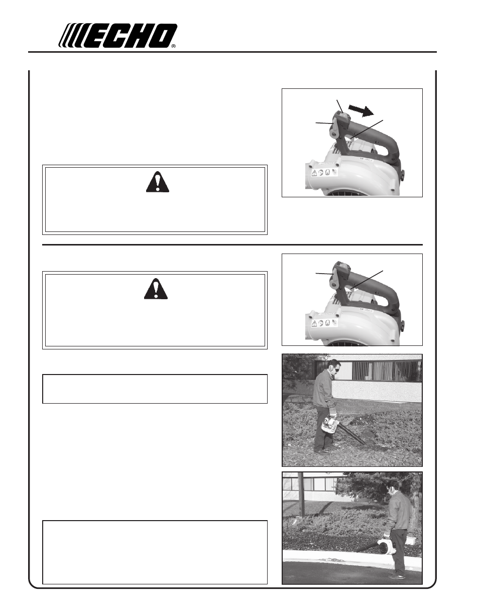 Stopping engine, Blower operation | Echo PB-230LN User Manual | Page 12 / 24