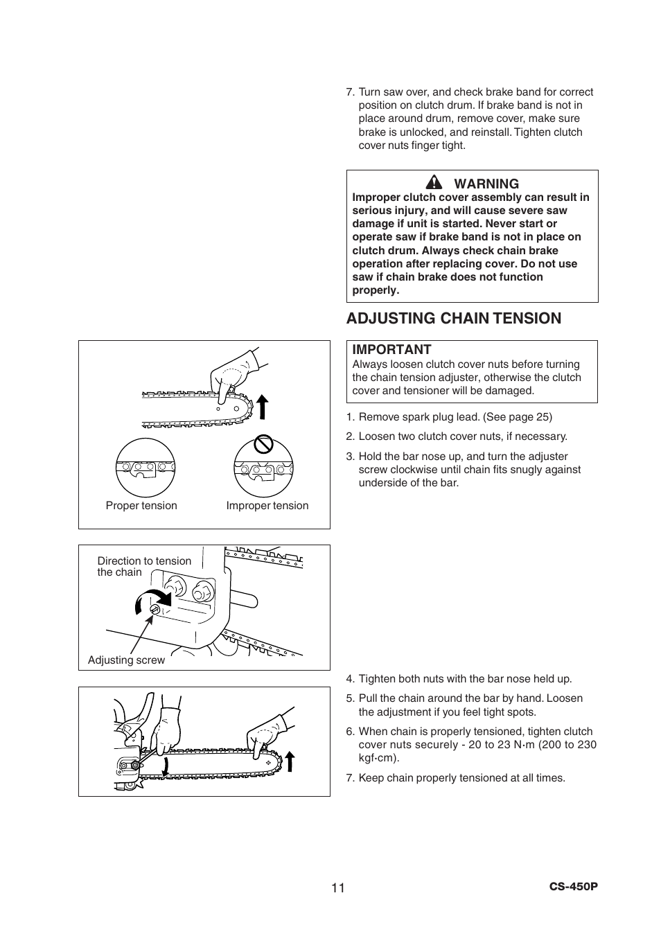 Adjusting chain tension | Echo CS-450P User Manual | Page 11 / 34