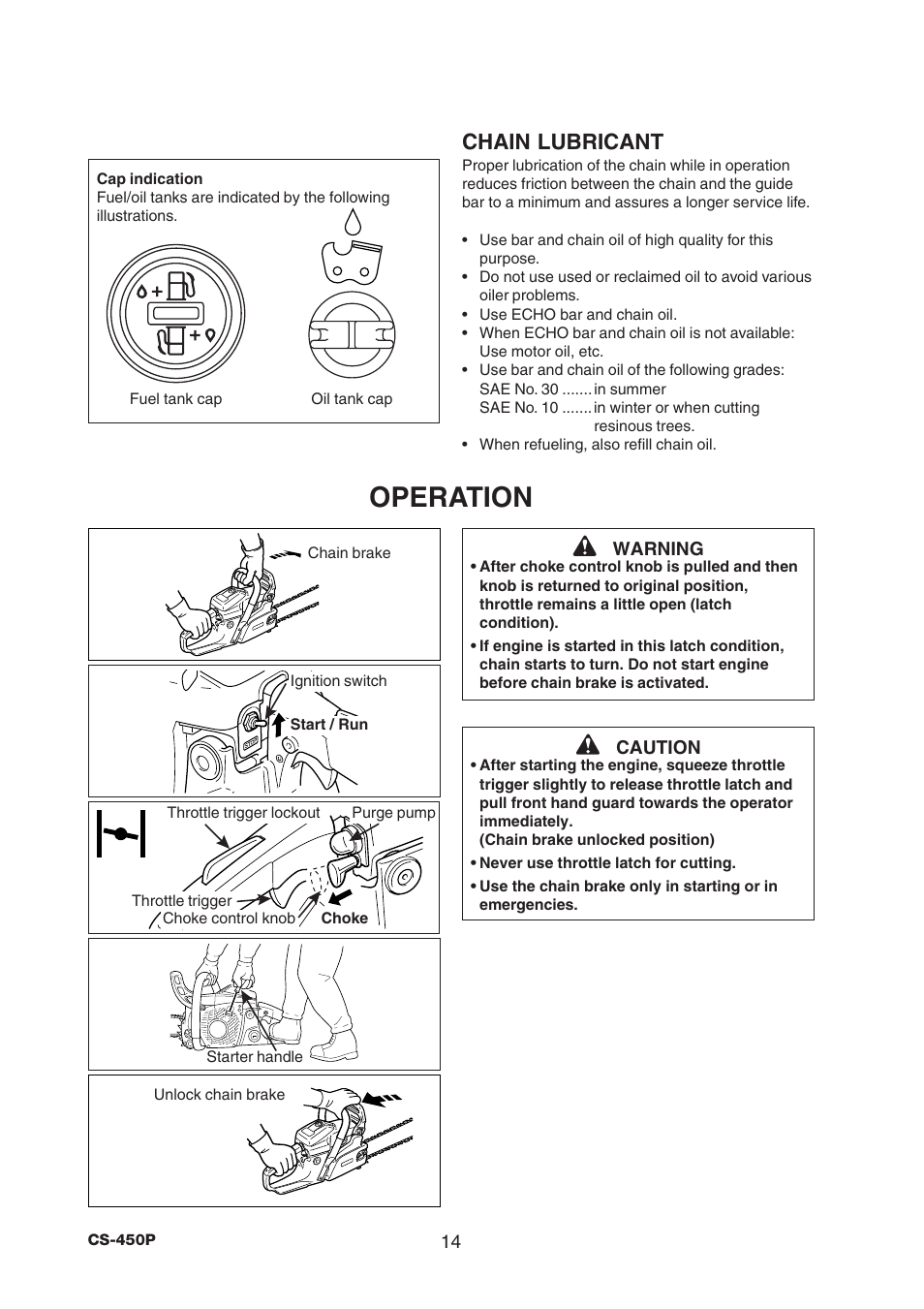 Operation, Chain lubricant | Echo CS-450P User Manual | Page 14 / 34
