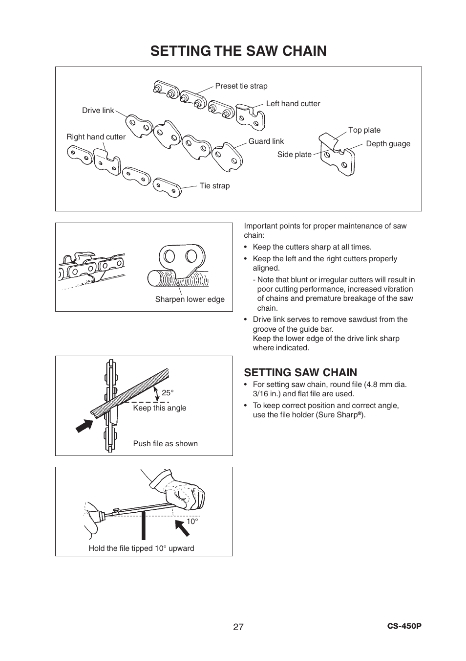 Setting the saw chain, Setting saw chain | Echo CS-450P User Manual | Page 27 / 34