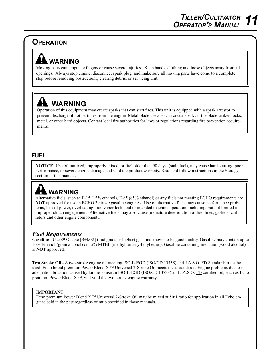 Warning | Echo TC-210 User Manual | Page 11 / 32