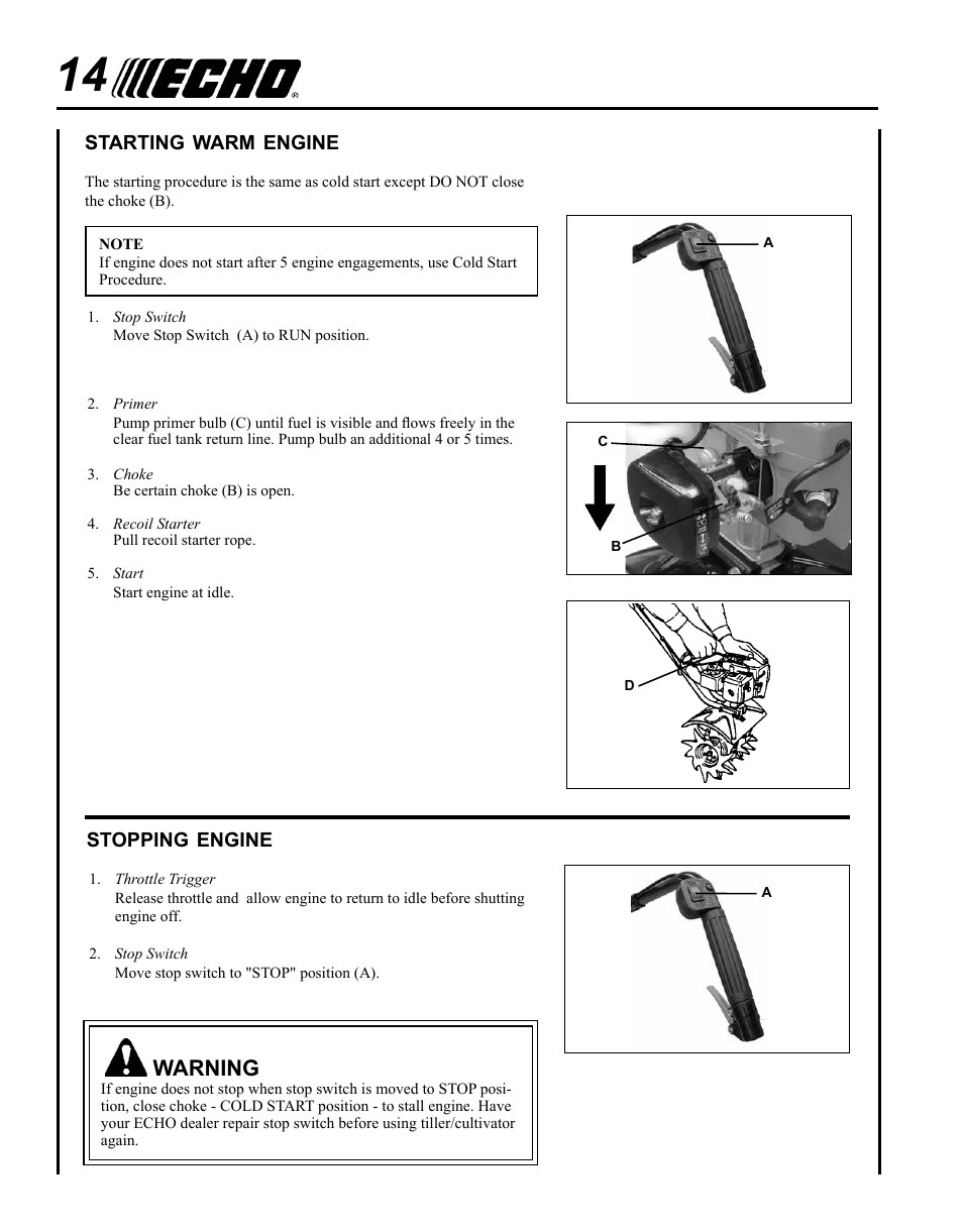 Warning | Echo TC-210 User Manual | Page 14 / 32