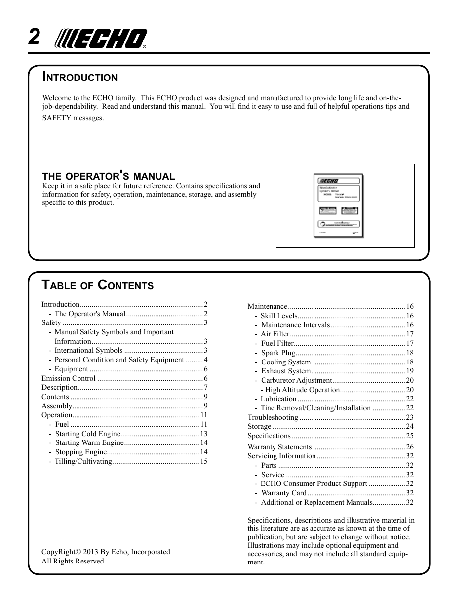 Echo TC-210 User Manual | Page 2 / 32