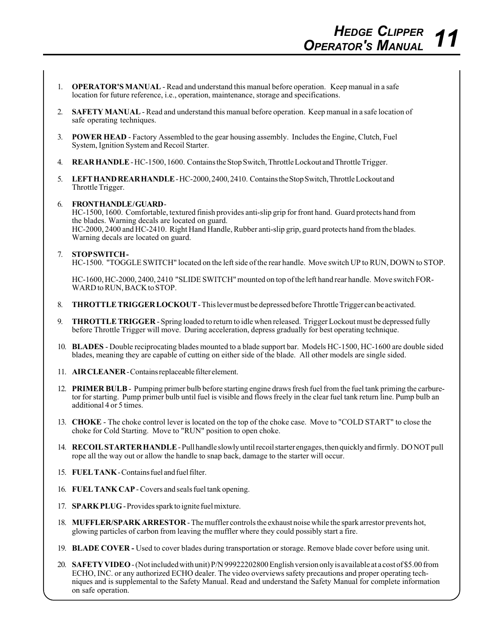 Echo HC-1500 Type 1E User Manual | Page 11 / 32