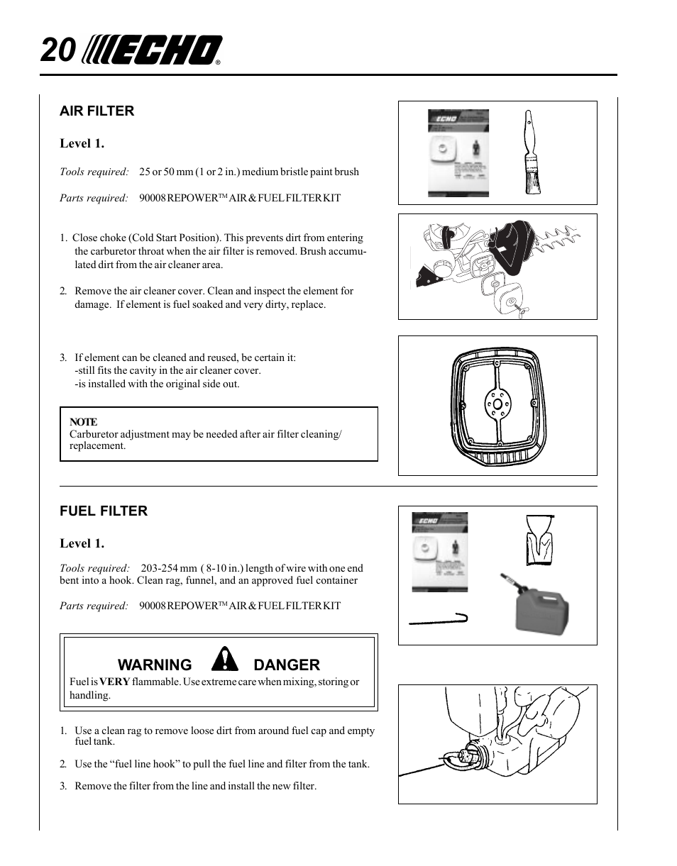 Warning danger | Echo HC-1500 Type 1E User Manual | Page 20 / 32