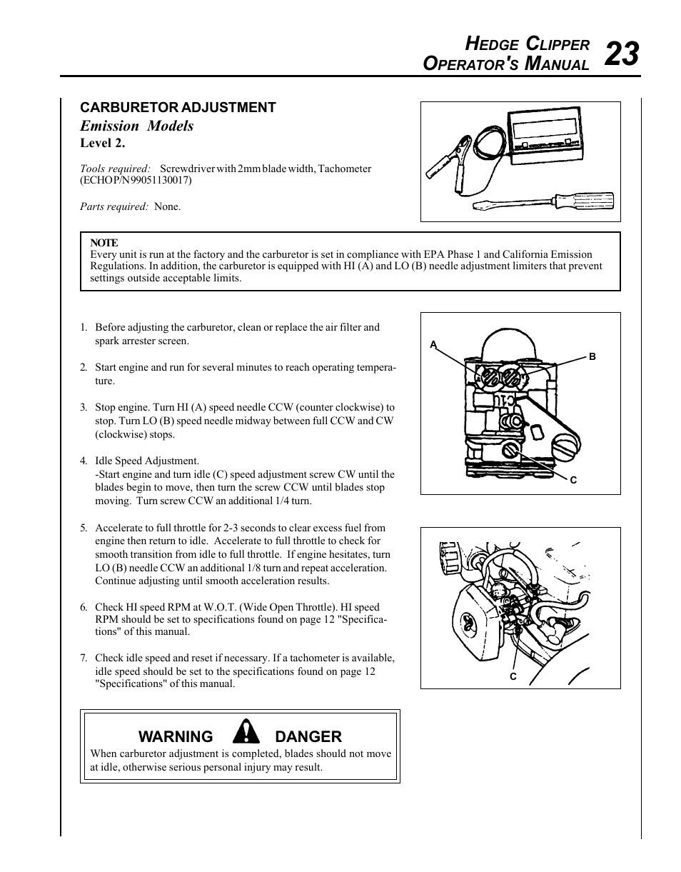 Echo HC-1500 Type 1E User Manual | Page 23 / 32