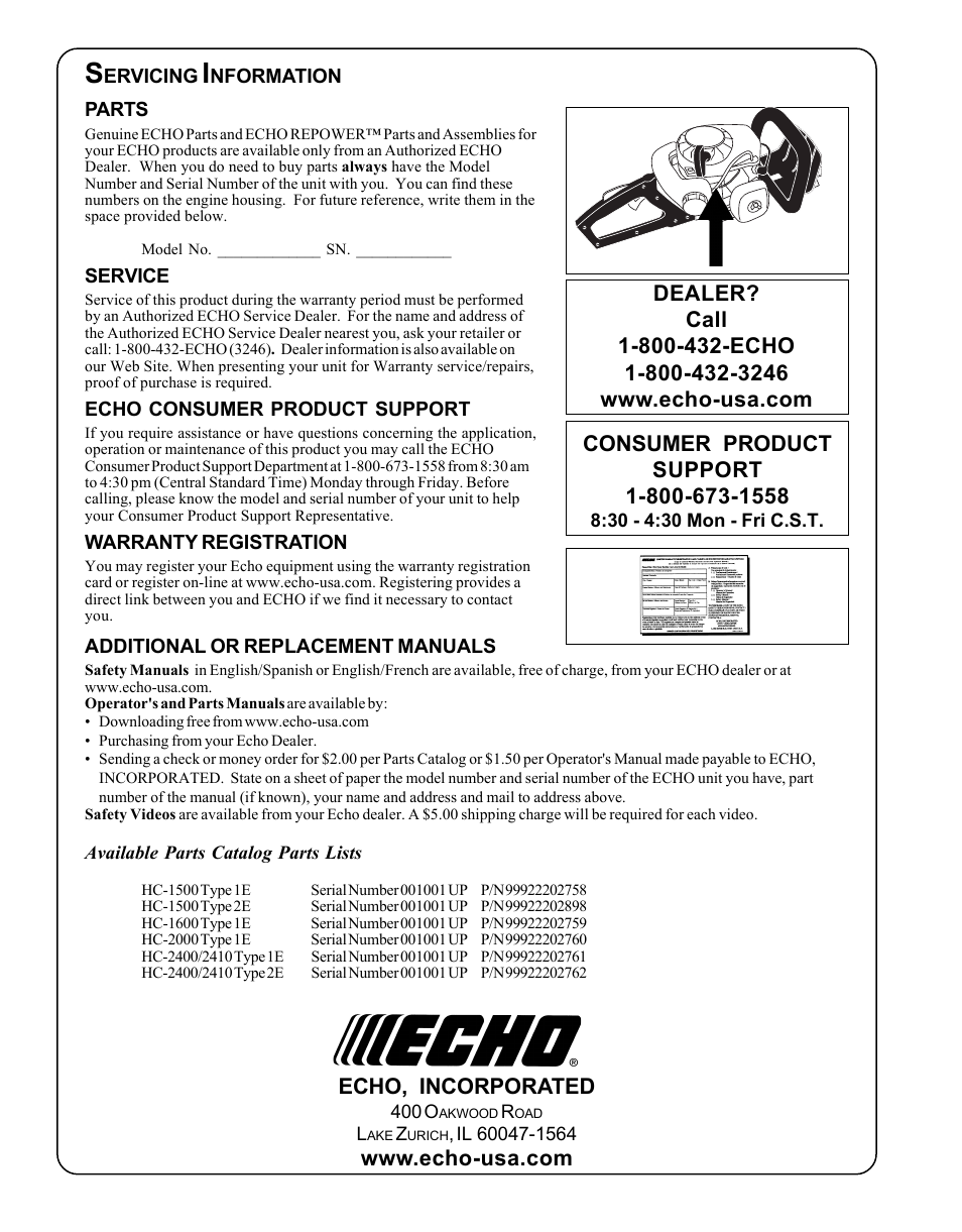 Echo HC-1500 Type 1E User Manual | Page 32 / 32