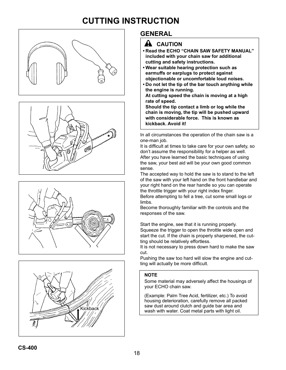 Cutting instruction, General | Echo Chain Saw CS-400 User Manual | Page 18 / 36