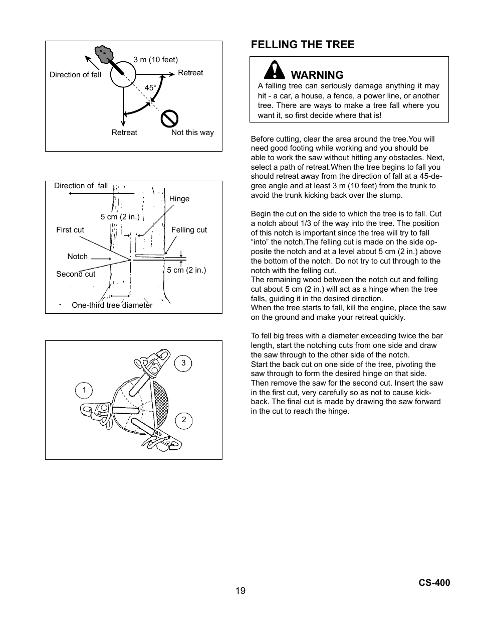 Felling the tree warning | Echo Chain Saw CS-400 User Manual | Page 19 / 36