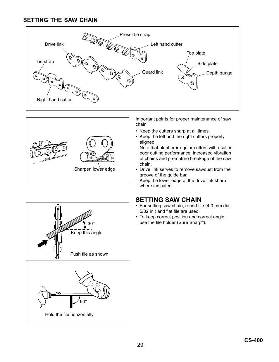 Setting saw chain | Echo Chain Saw CS-400 User Manual | Page 29 / 36