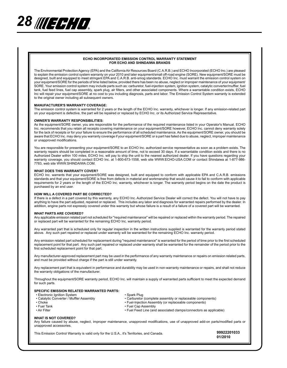 Echo PE-280 User Manual | Page 28 / 32