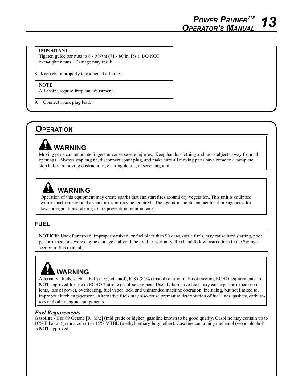 Operation, Fuel | Echo PPF-225 User Manual | Page 13 / 36