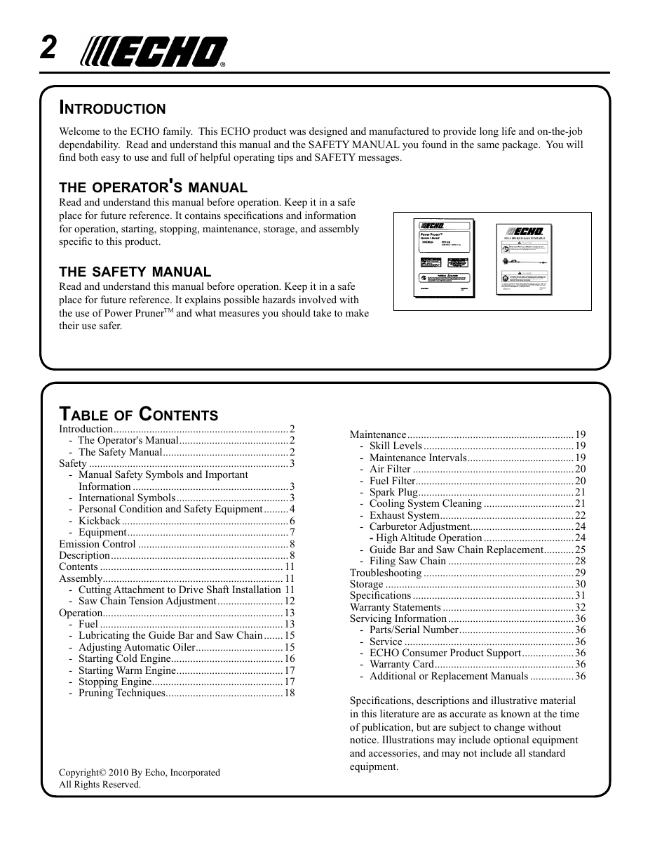 Echo PPF-225 User Manual | Page 2 / 36