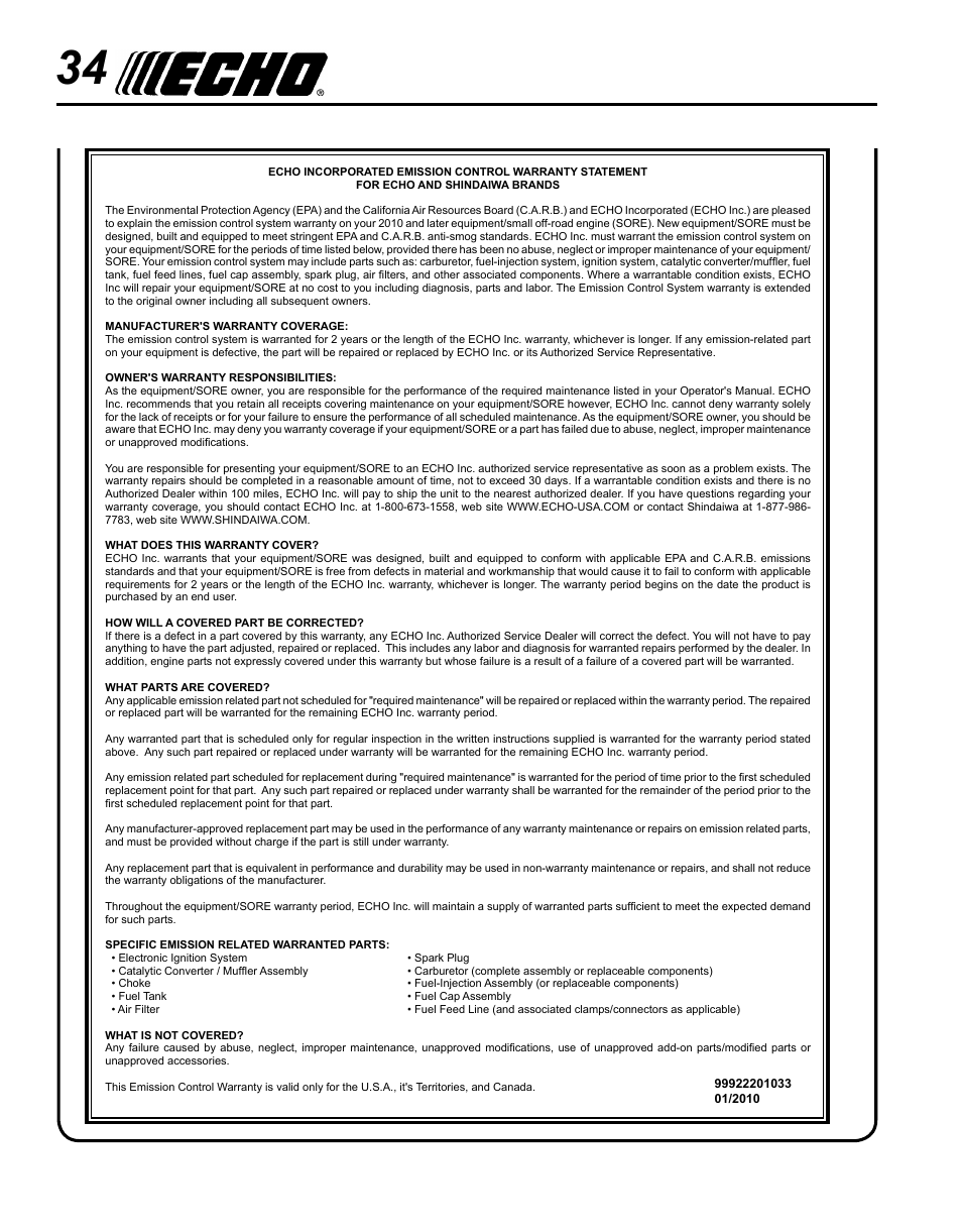 Echo PPF-225 User Manual | Page 34 / 36