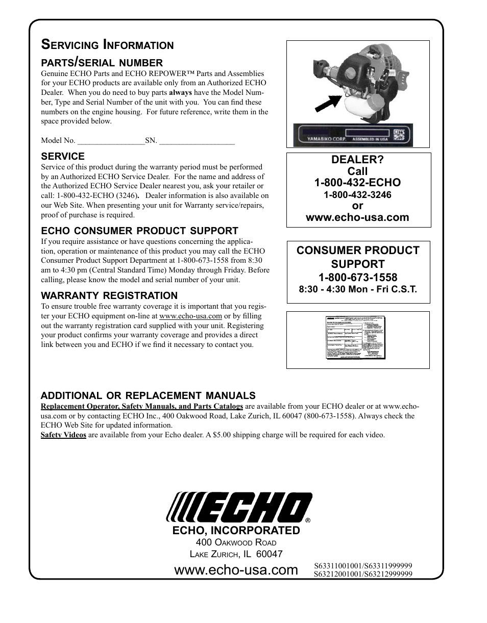 Servicing information | Echo PPF-225 User Manual | Page 36 / 36