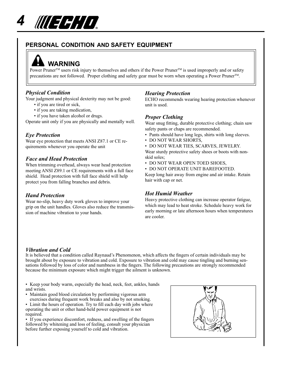 Warning | Echo PPF-225 User Manual | Page 4 / 36