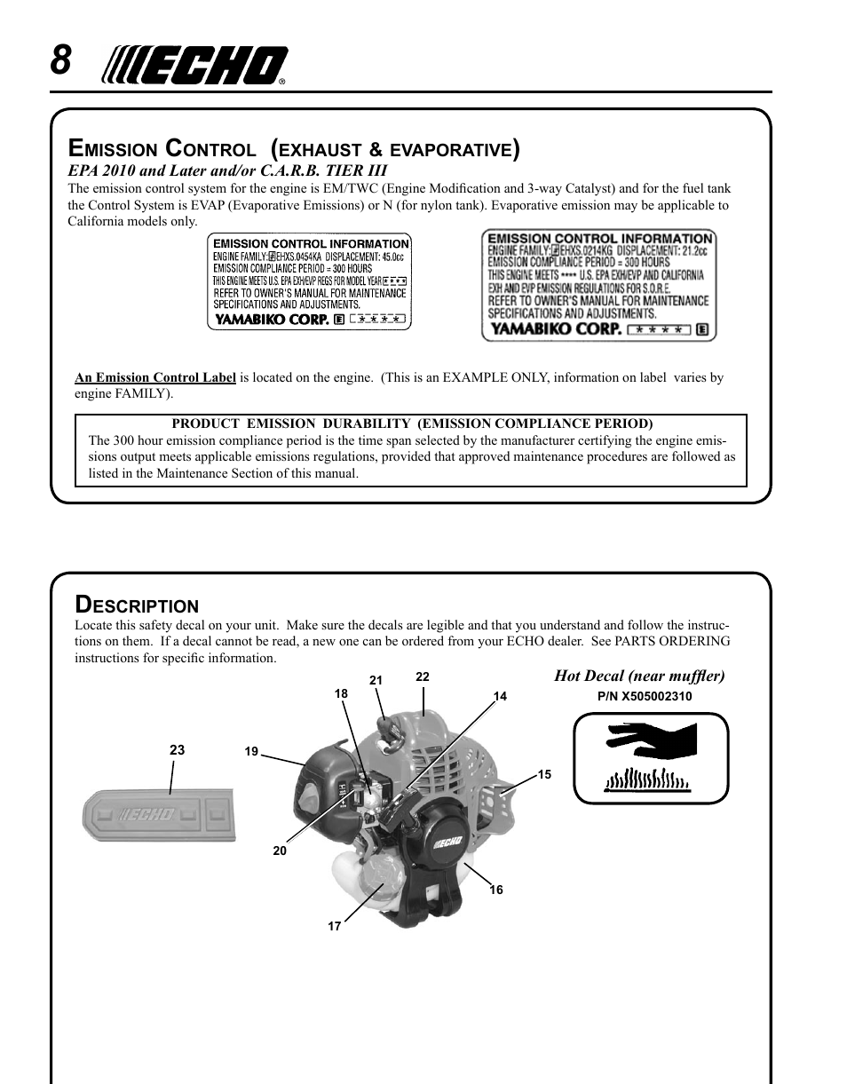 Emission control (exhaust & evaporative), Description | Echo PPF-225 User Manual | Page 8 / 36