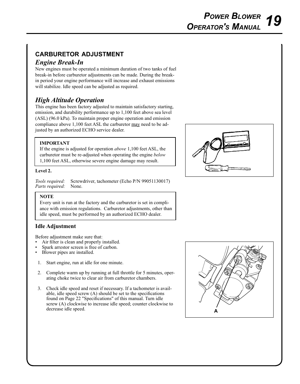 Carburetor adjustment | Echo PB-255 User Manual | Page 19 / 28