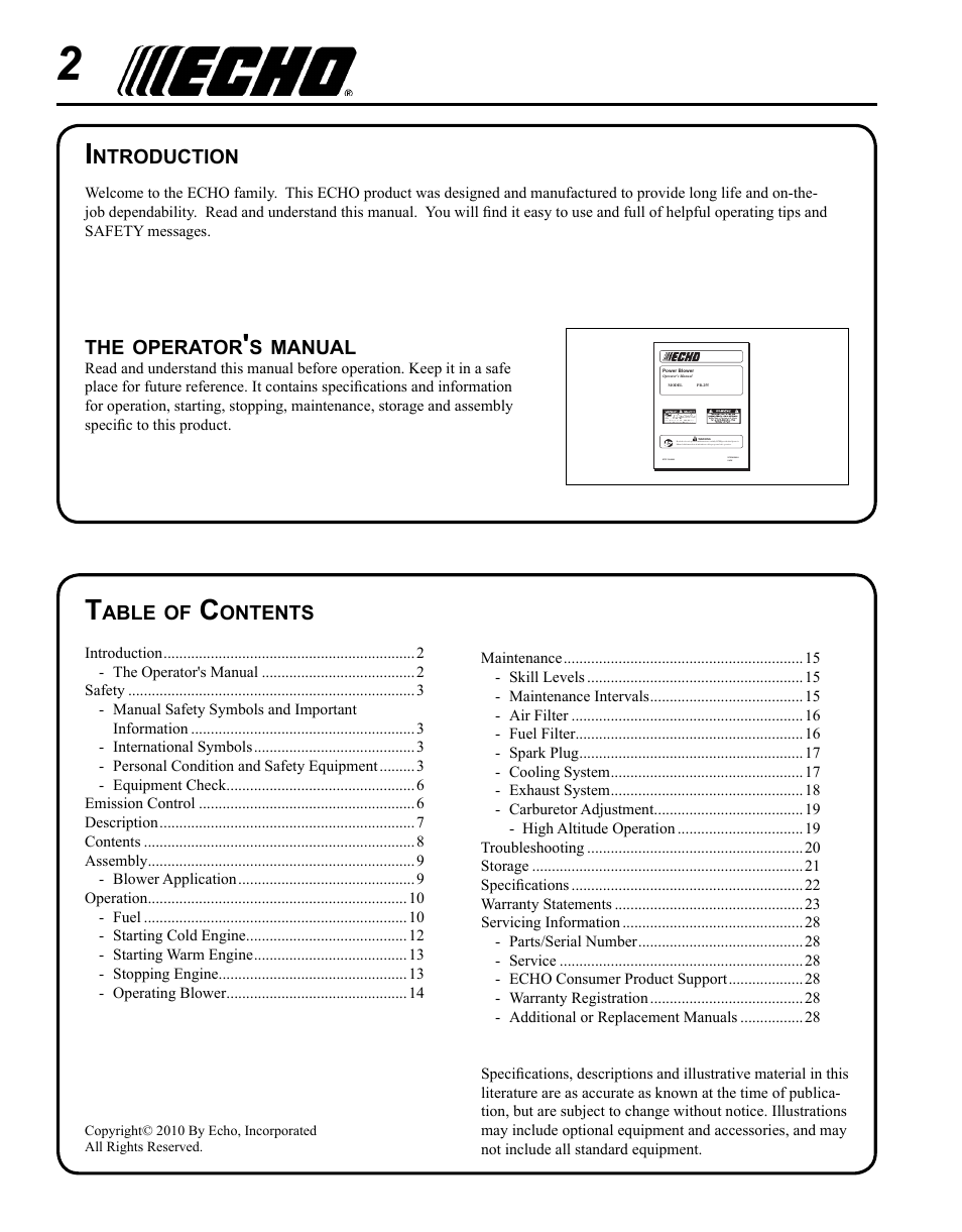 Echo PB-255 User Manual | Page 2 / 28