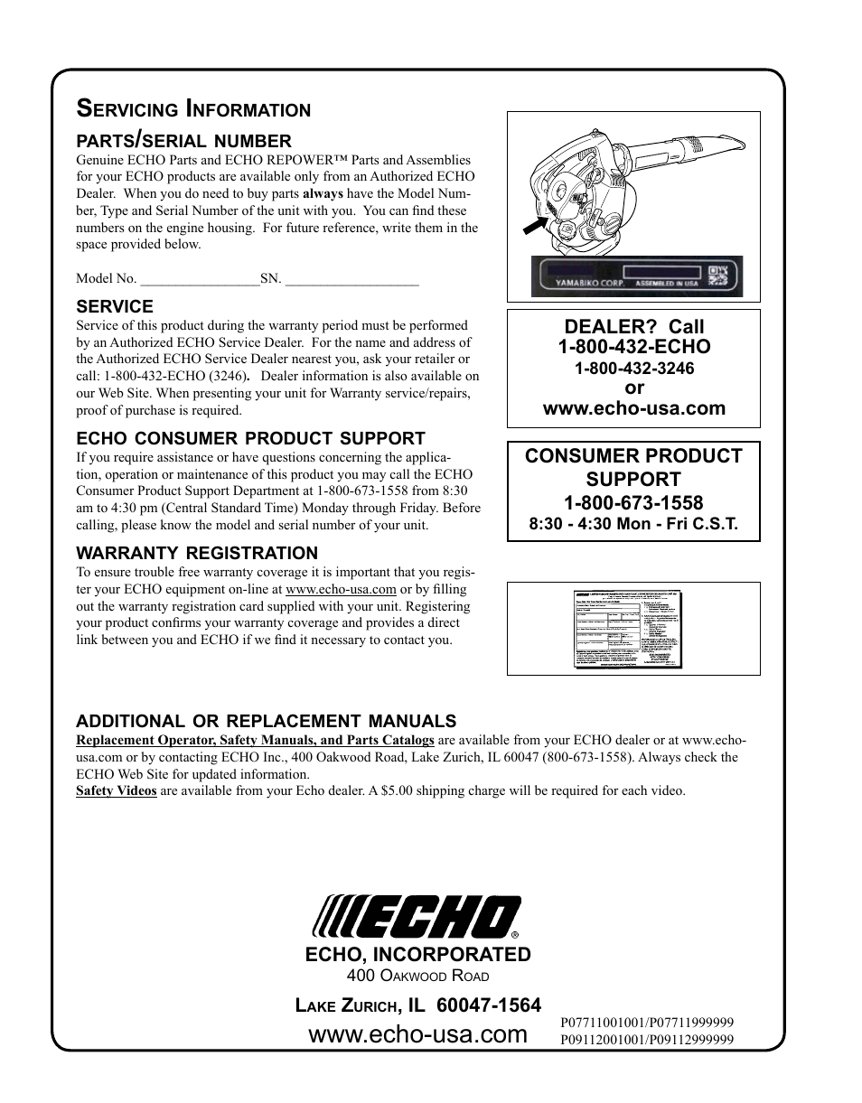 Servicing information | Echo PB-255 User Manual | Page 28 / 28