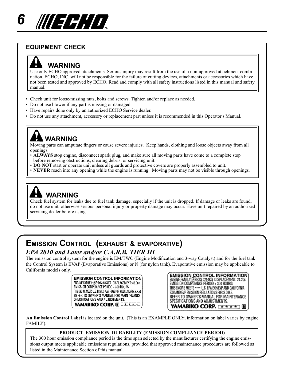 Emission control (exhaust & evaporative) | Echo PB-255 User Manual | Page 6 / 28