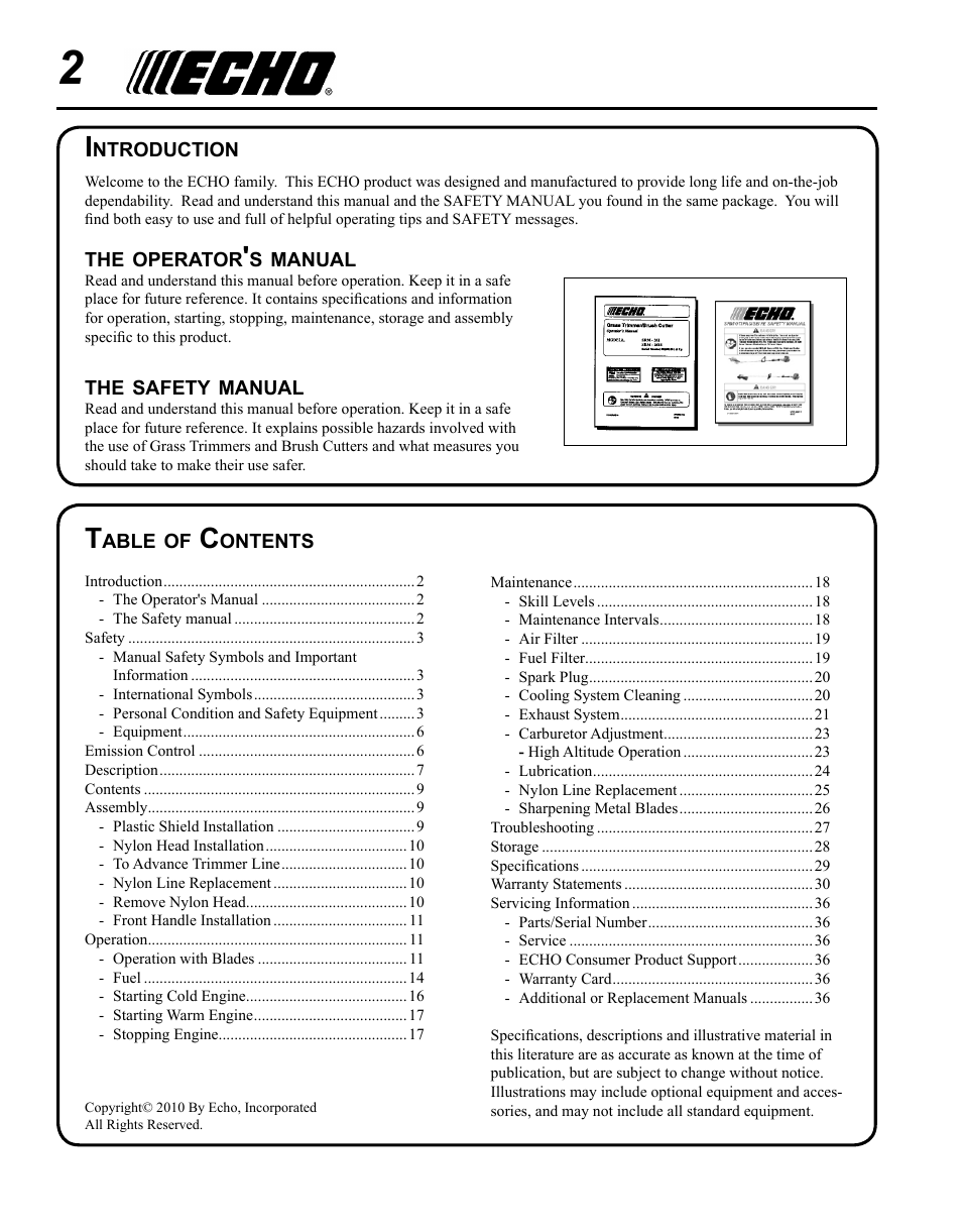 Echo SRM-265 User Manual | Page 2 / 36