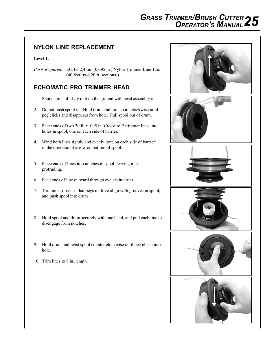 Nylon line replacement | Echo SRM-265 User Manual | Page 25 / 36