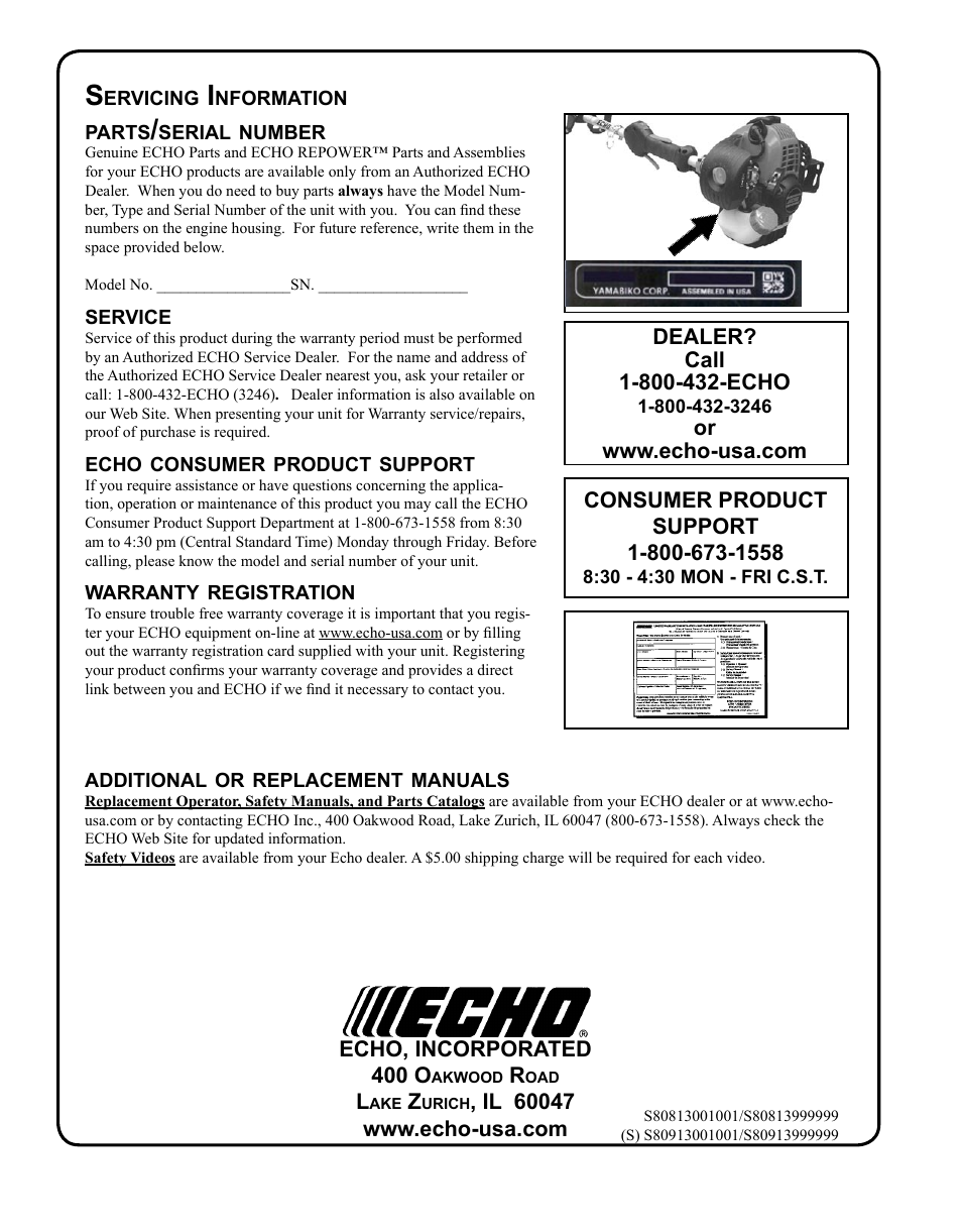 Servicing information | Echo SRM-265 User Manual | Page 36 / 36