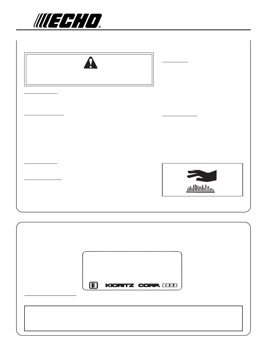 Emission control, Epa phase 2, Warning danger | Echo ES-210 User Manual | Page 6 / 24