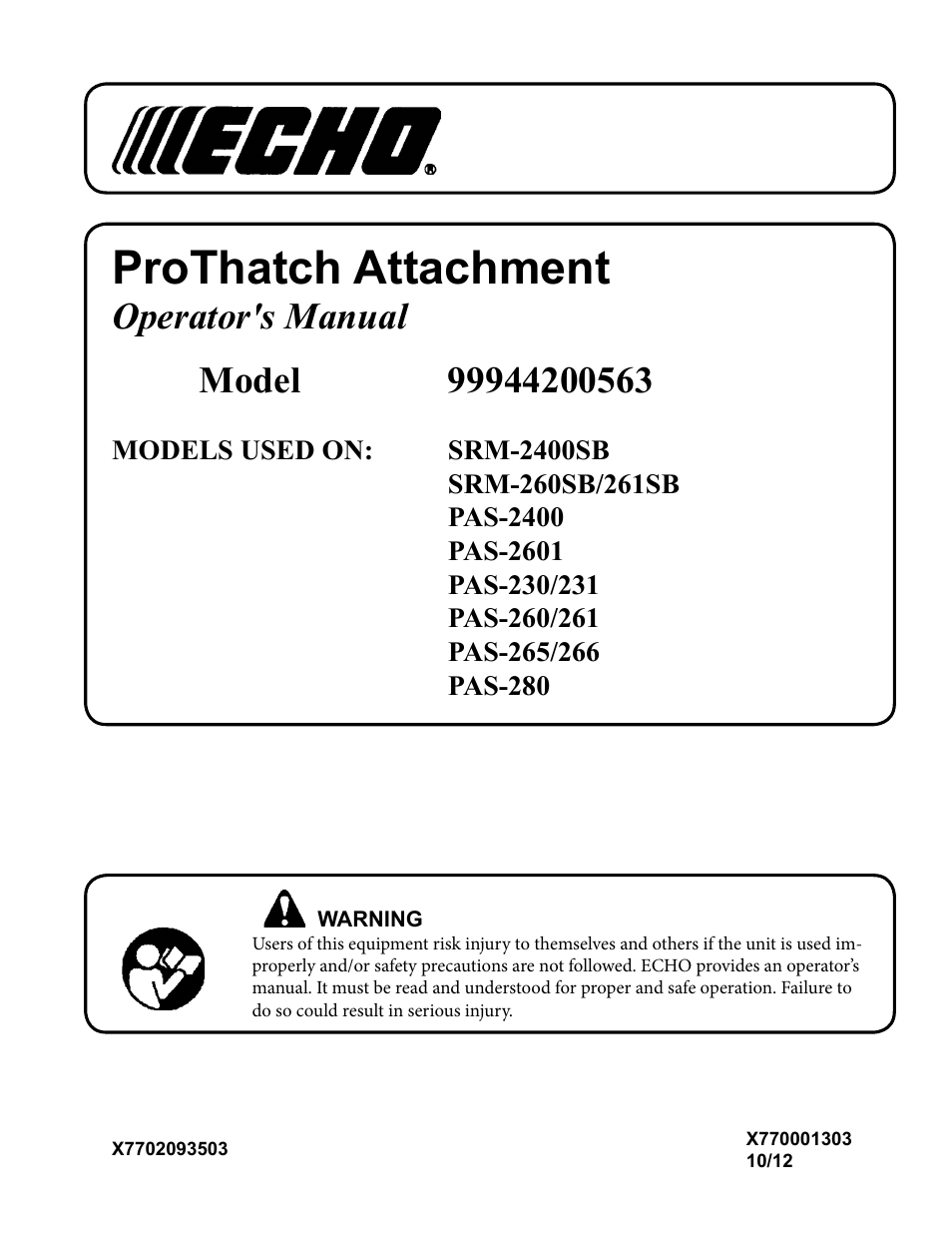 Echo PROTHATCH 99944200563 User Manual | 20 pages