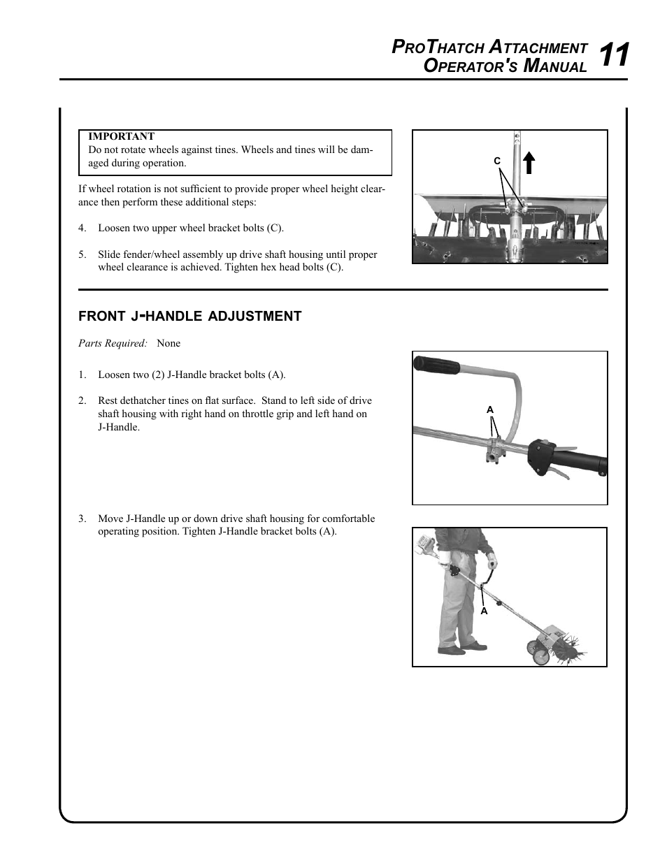 Front j-handle adjustment | Echo PROTHATCH 99944200563 User Manual | Page 11 / 20