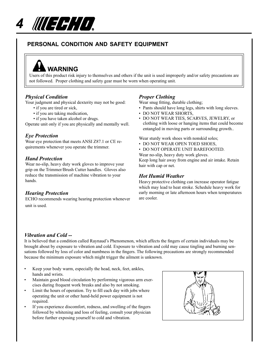 Warning | Echo PROTHATCH 99944200563 User Manual | Page 4 / 20
