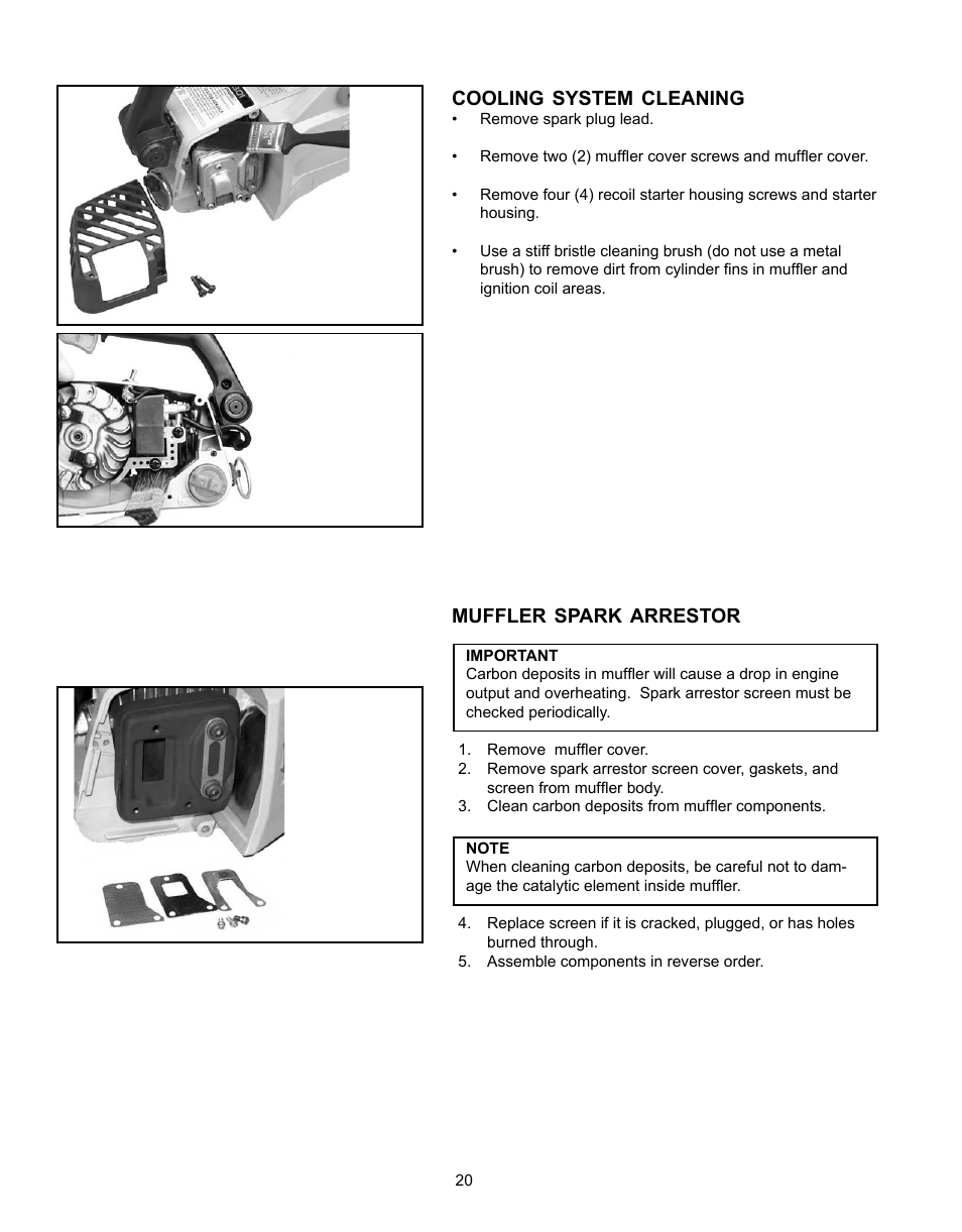 Muffler spark arrestor, Cooling system cleaning | Echo CS-341 User Manual | Page 20 / 32