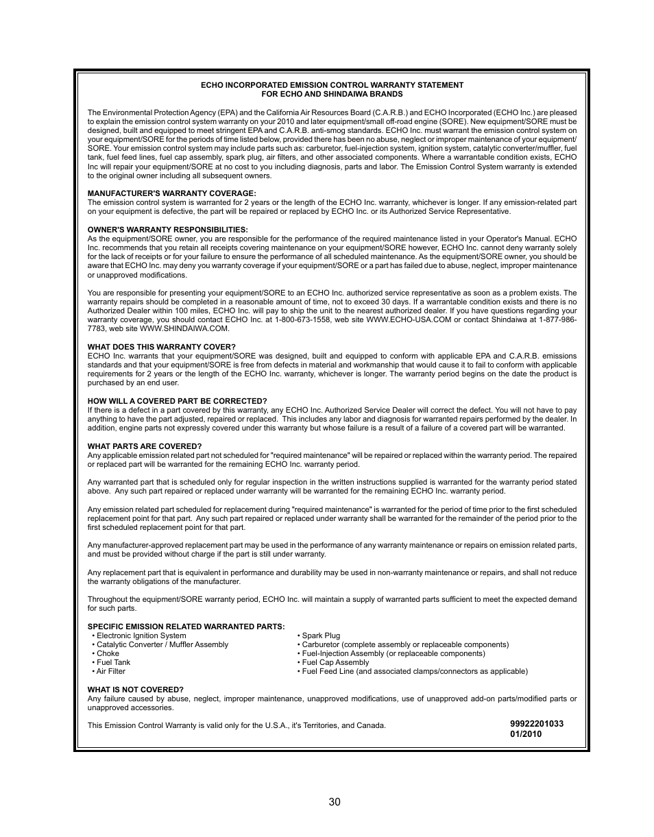 Echo CS-341 User Manual | Page 30 / 32